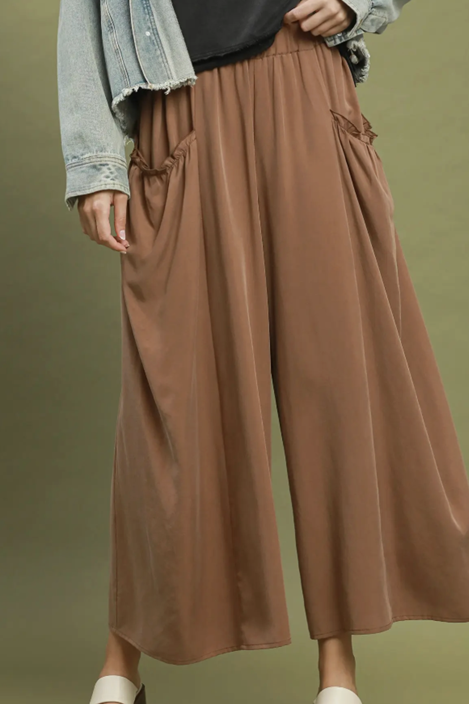 Flowy Wide Leg Pocket Pants - Brown