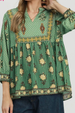 Border Pring Babydoll Blouse - Sage