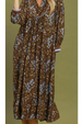Prairie Contrast Trim Maxi Dress - Brown