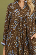 Prairie Contrast Trim Maxi Dress - Brown