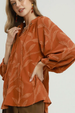 Textured Leaf Jacquard Peasant Blouse - Terracotta