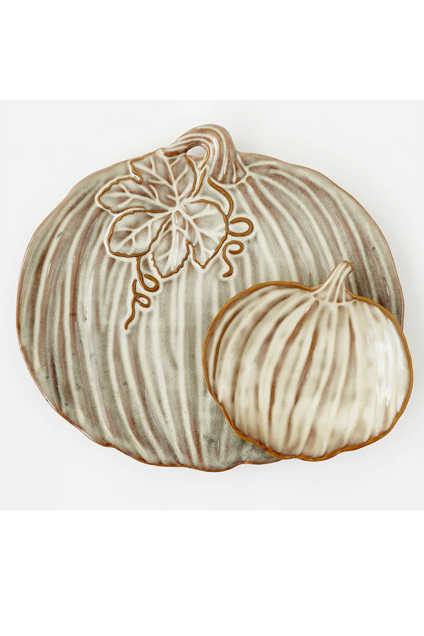 Two Tier Pumpkin Stoneware Server
