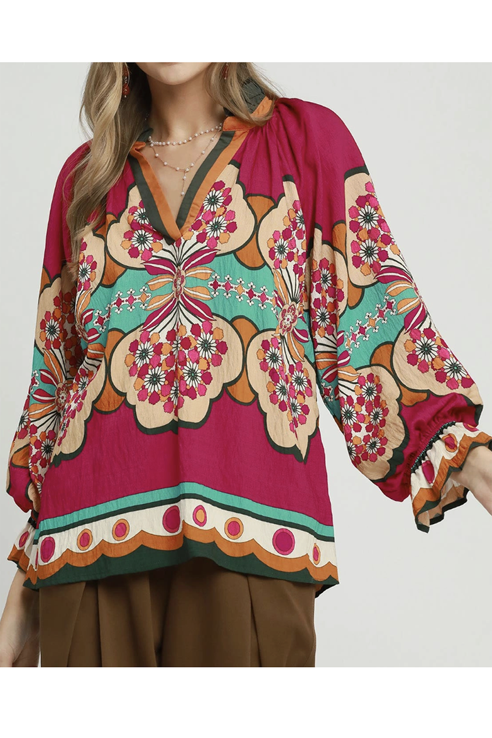Mia Floral Print Peasant Blouse - Berry Mix