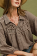 Textured Ruffle Detail Blouse - Mocha