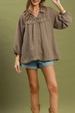 Textured Ruffle Detail Blouse - Mocha