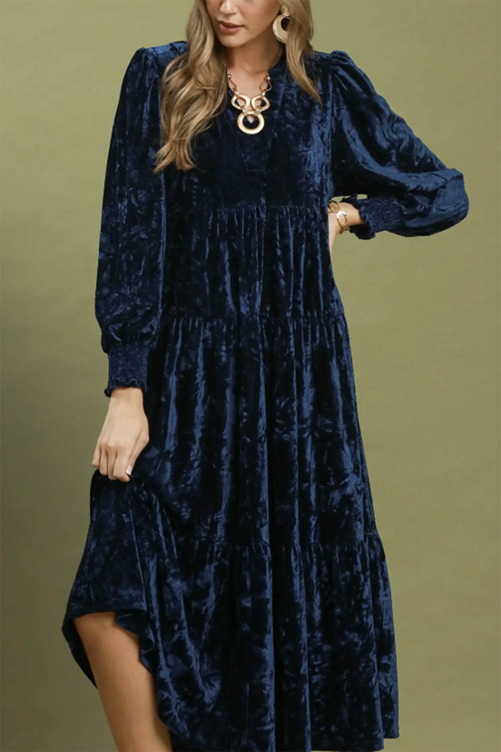 Velvet Tiered Maxi Dress - Navy