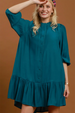 Lace Trim Ruffle Hem Mini Dress - Teal