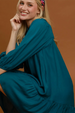 Lace Trim Ruffle Hem Mini Dress - Teal