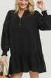 Babydoll Smocked Cuff Mini Dress - Black