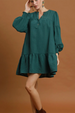 Babydoll Smocked Cuff Mini Dress - Teal