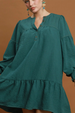 Babydoll Smocked Cuff Mini Dress - Teal