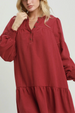 Babydoll Smocked Cuff Mini Dress - Wine