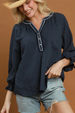 Gingham Textured Top - Navy