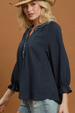 Gingham Textured Top - Navy