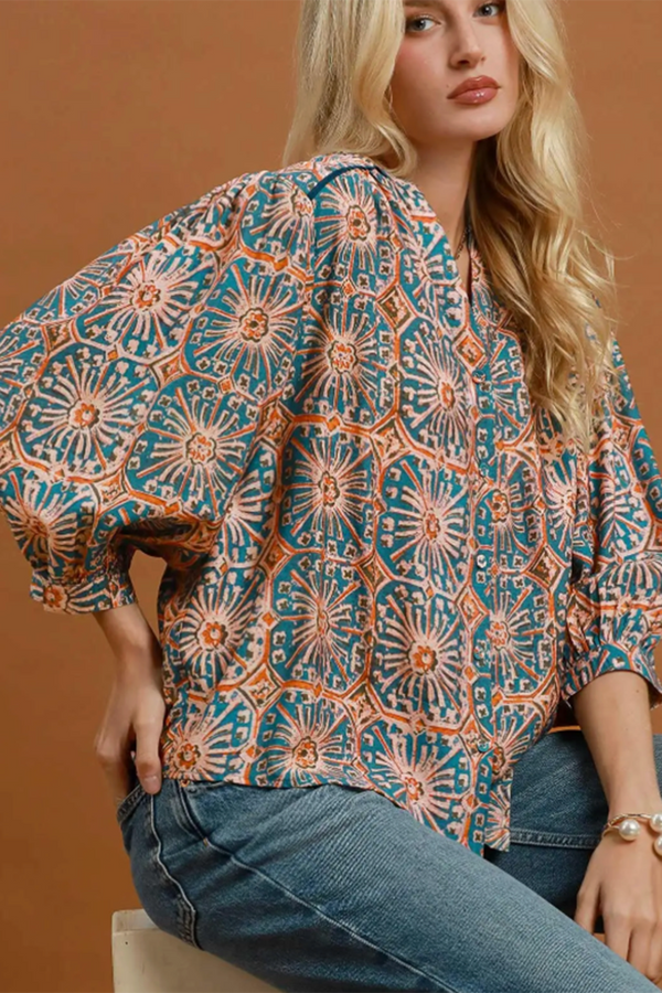 Abstract Annie Print Blouse - Blue