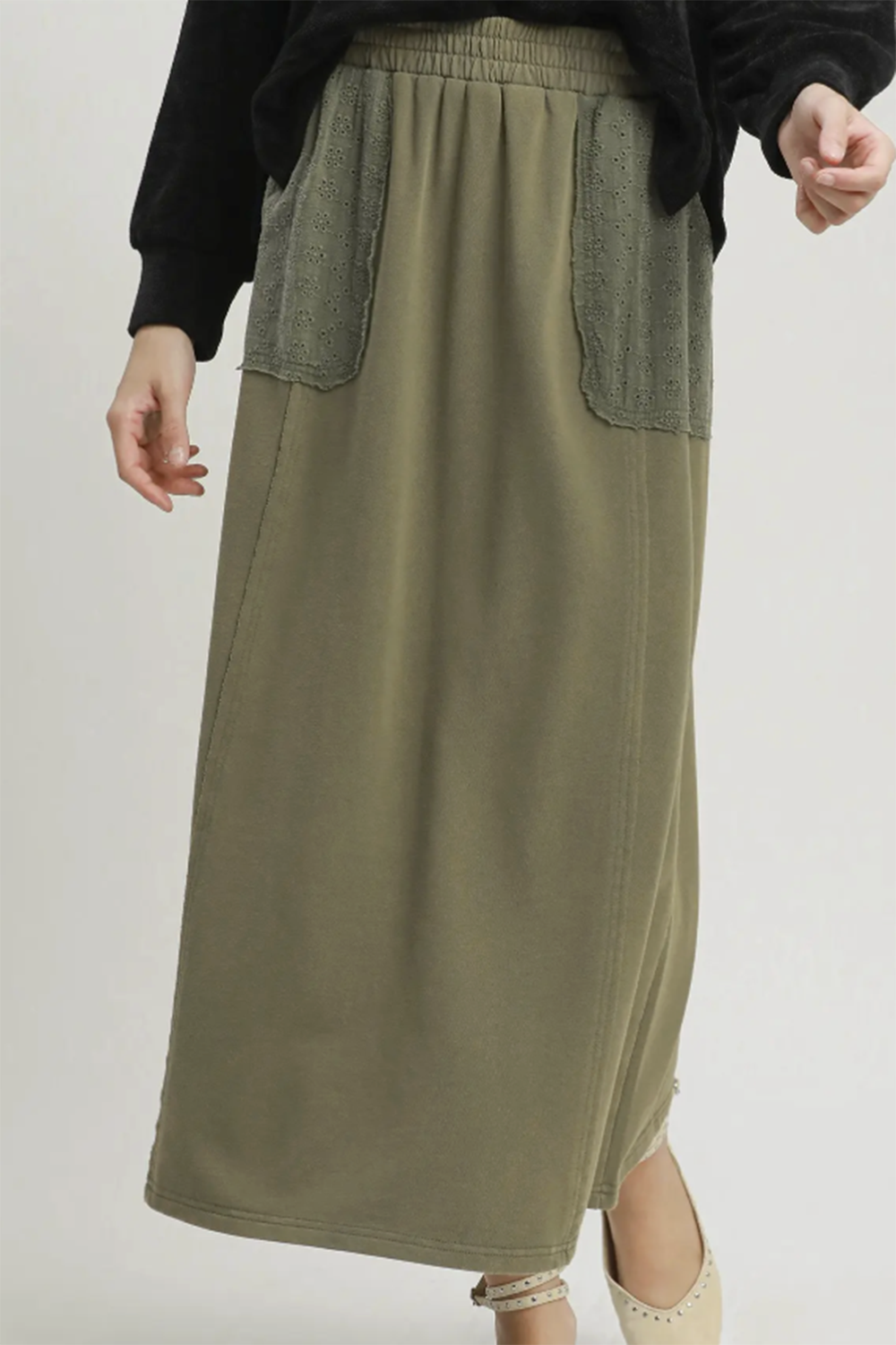 French Terry Maxi Skirt - Olive