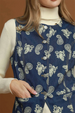 Paisley Print Button Front Denim Vest