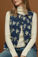 Paisley Print Button Front Denim Vest