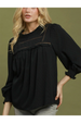 Ruffle Yoke Long Sleeve Blouse - Black