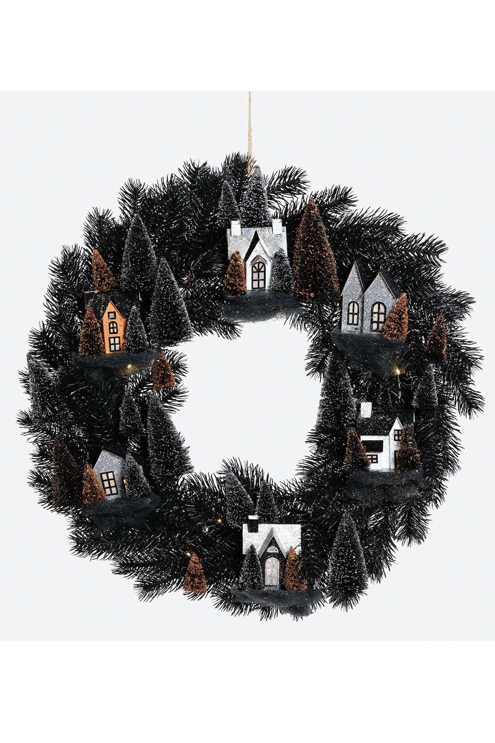 Halloween Wreath with Light Up Houses