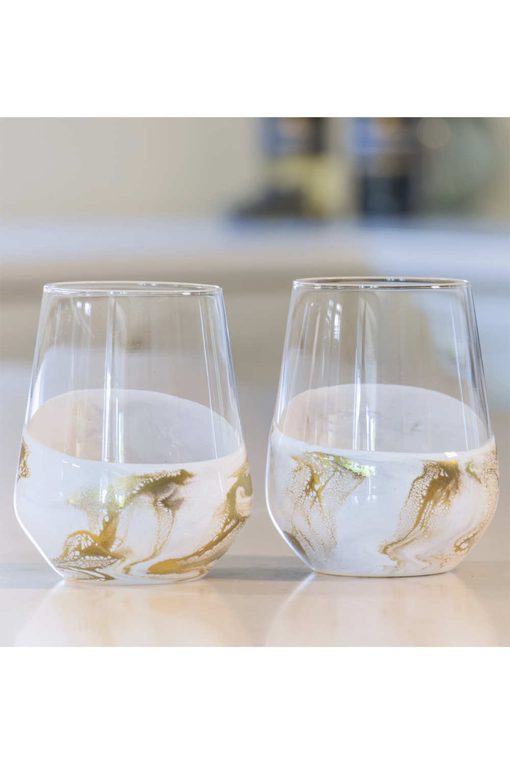 Lynnie Set of 2 Stemless Wine Glasses - Gold Quartz