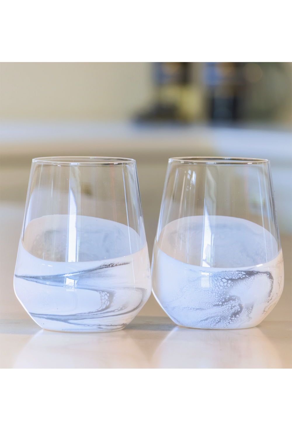 Lynnie Set of 2 Stemless Wine Glasses - Marble