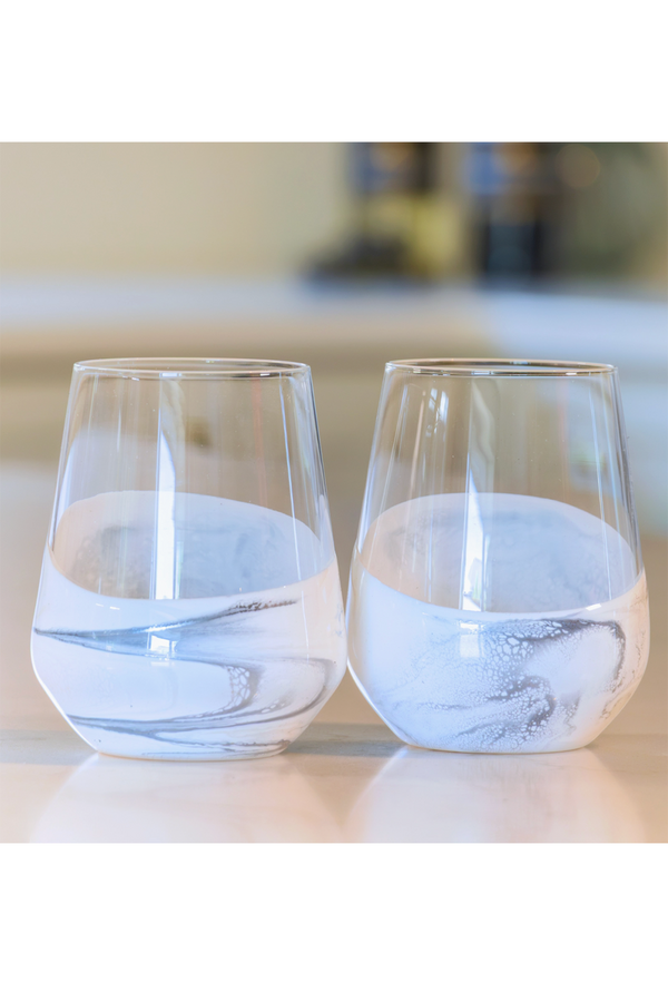 Lynnie Set of 2 Stemless Wine Glasses - Marble