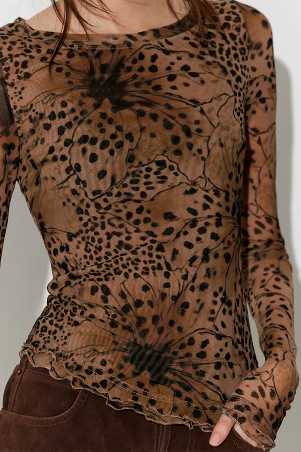 FP Lilly Printed Long Sleeve Top - Brown Combo