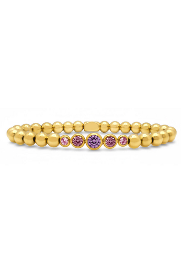 ISLA Stretch Graduated CZ Bezel Gold Bracelet - Violet Tides
