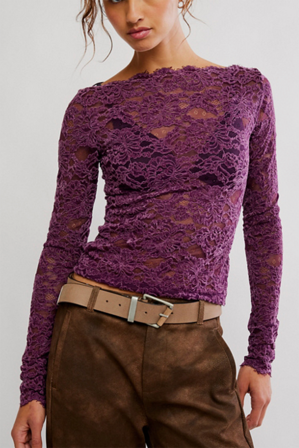 FP Raising Eyebrows Lace Top - Italian Plum