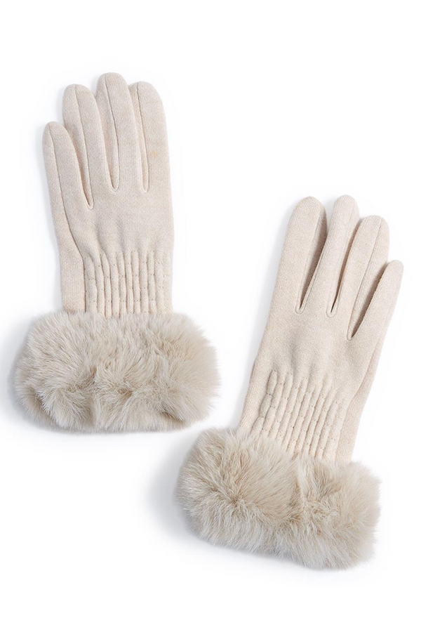 Cable Knit Gloves with Fur