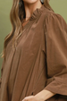 Corduroy Puff Sleeve Dress - Brown