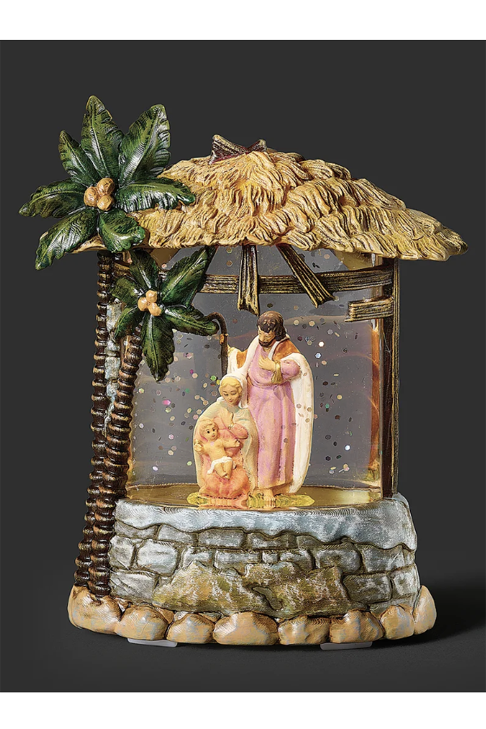 RM Lighted Fontanini Holy Family & Palm Tree Nativity Stable