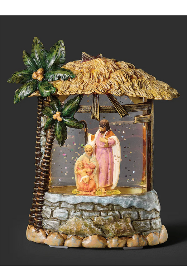 RM Lighted Fontanini Holy Family & Palm Tree Nativity Stable
