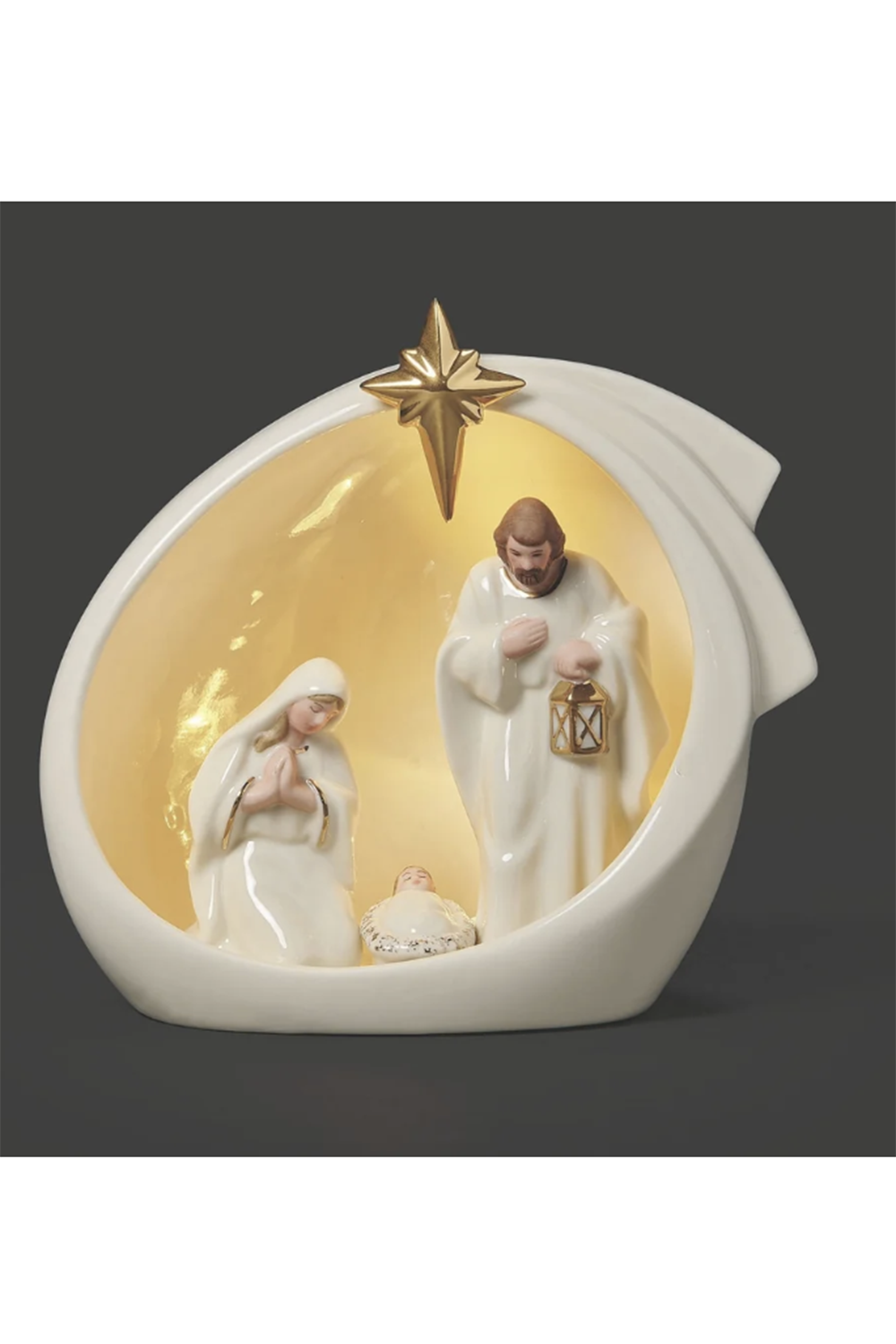 RM Lighted Holy Family Nativity White Dome Shooting Star