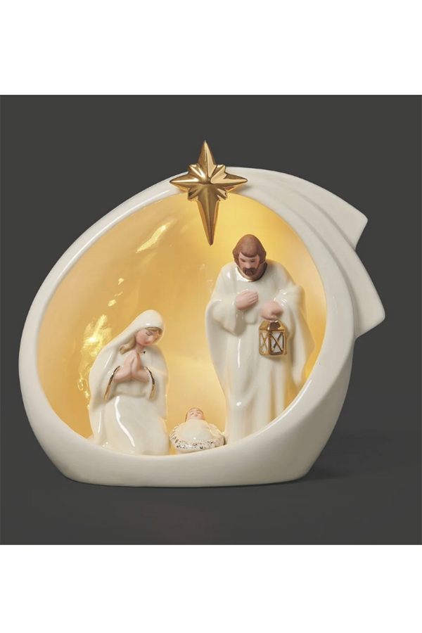 RM Lighted Holy Family Nativity White Dome Shooting Star