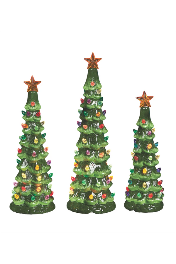 RM LED Set of 3 Green Light Up Vintage Trees