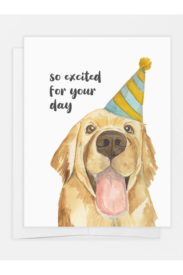 EO Birthday Greeting Card - Excited Golden Retriever