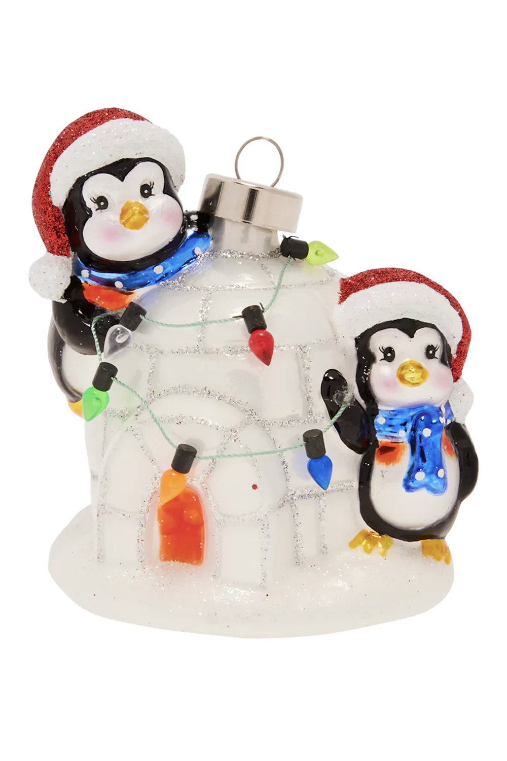 Glass Ornament - Igloo Penguin Pals