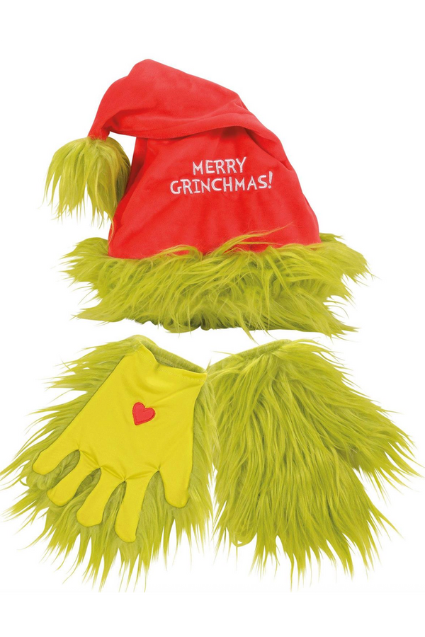 Grinch Santa Hat & Gloves Set