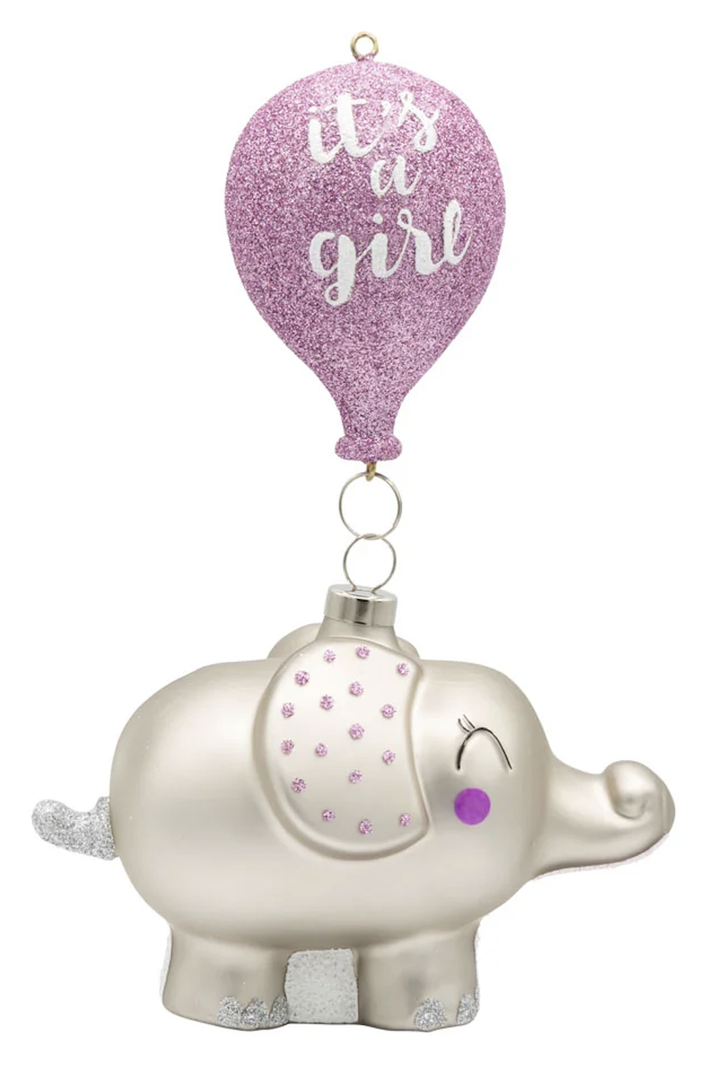 Glass Ornament - Elephant "It's a Girl"