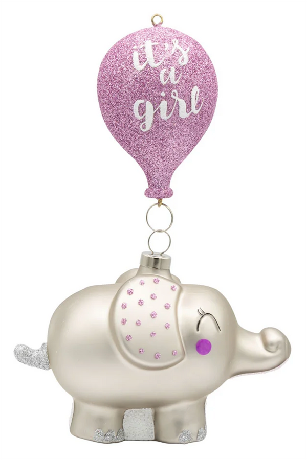 Glass Ornament - Elephant "It's a Girl"