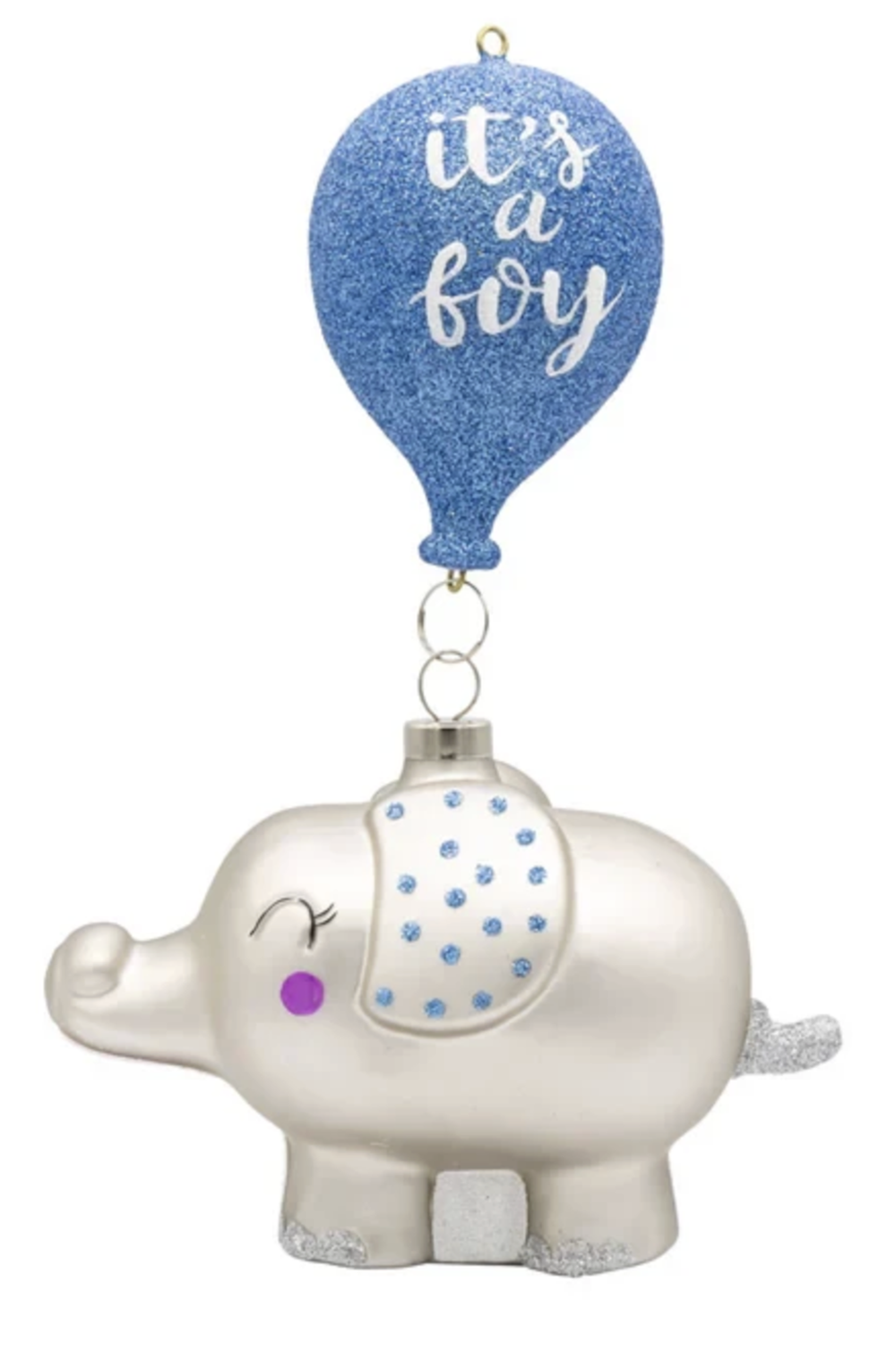 Glass Ornament - Elephant "It's a Boy"