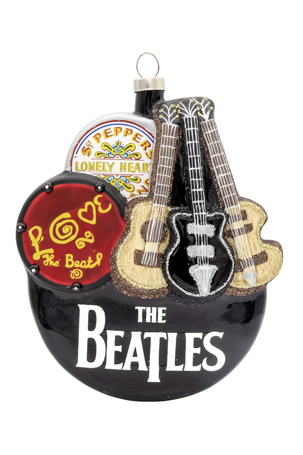 Glass Ornament - Beatles Guitars and Drums