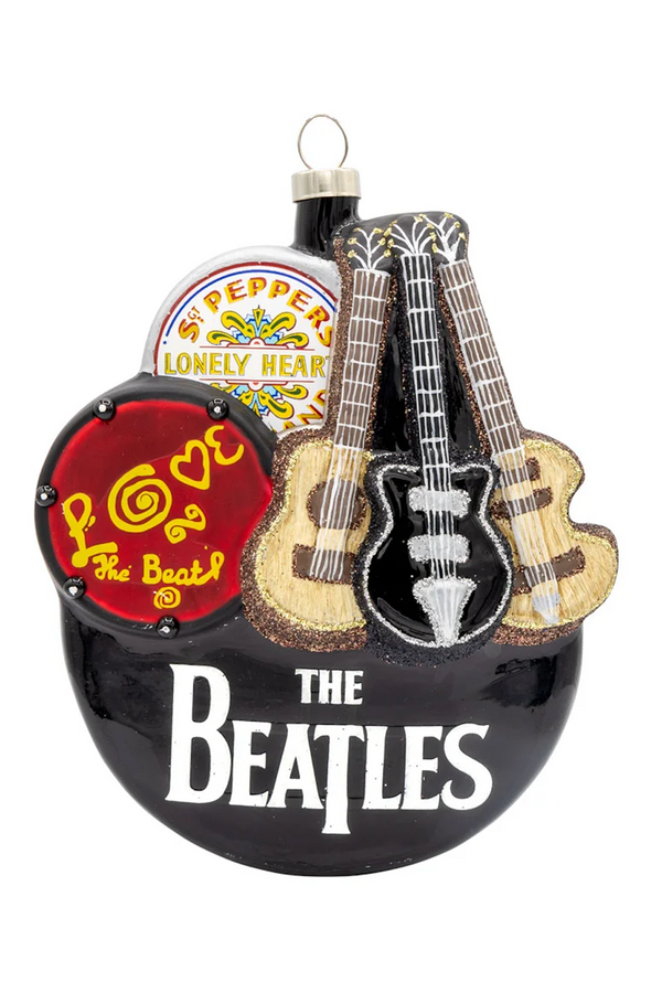Glass Ornament - Beatles Guitars and Drums