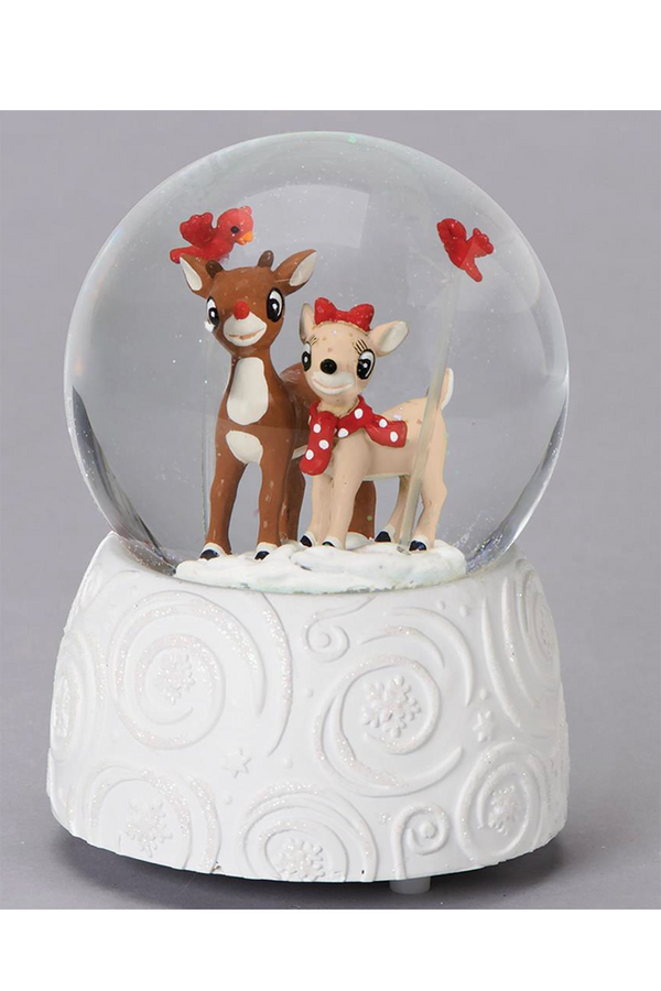 RM Lighted Rudolph and Clarice Dome Water Globe