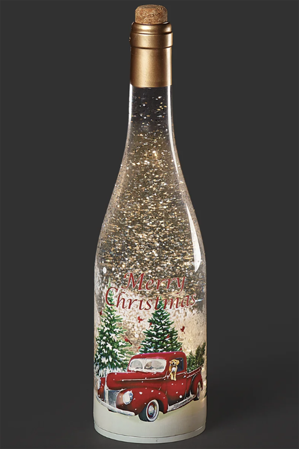RM Lighted Wine Bottle - Swirl Red Truck
