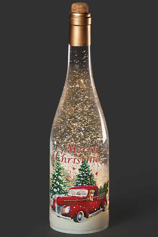 RM Lighted Wine Bottle - Swirl Red Truck