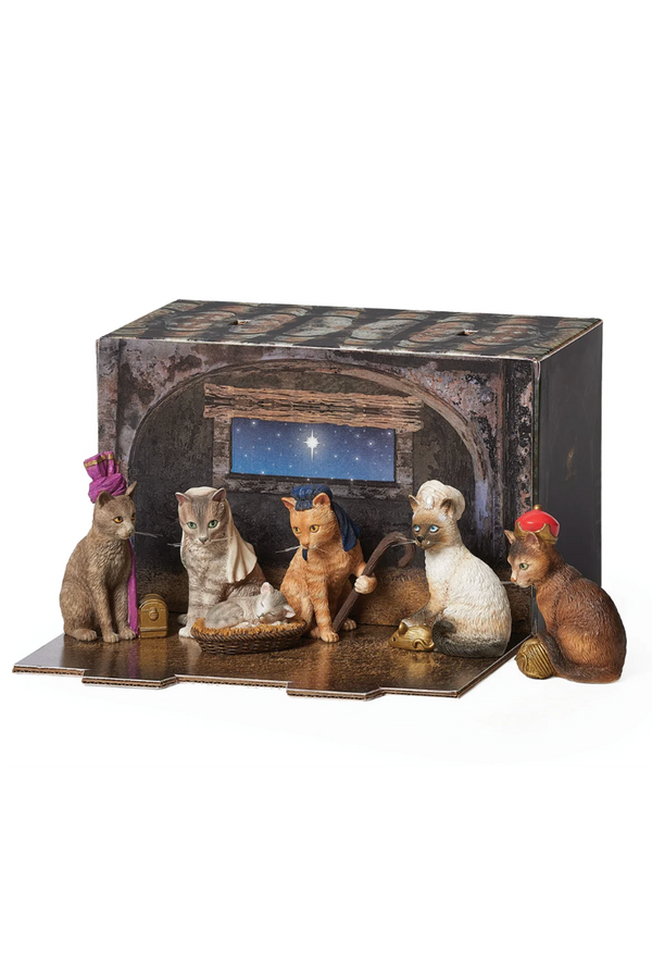 Cat Nativity Set with Fold-Out Stable Display Box