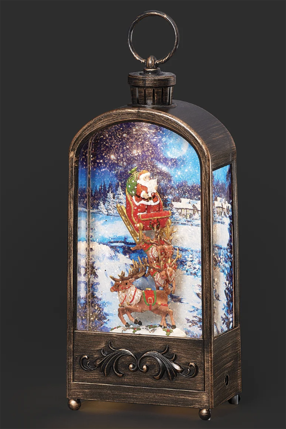 RM Lighted Swirl Santa's Reindeer Sleigh Lantern
